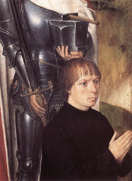 The donor Adriaan Reins in front of Saint Adrian on the left panel of the Triptych of Adriaan Reins